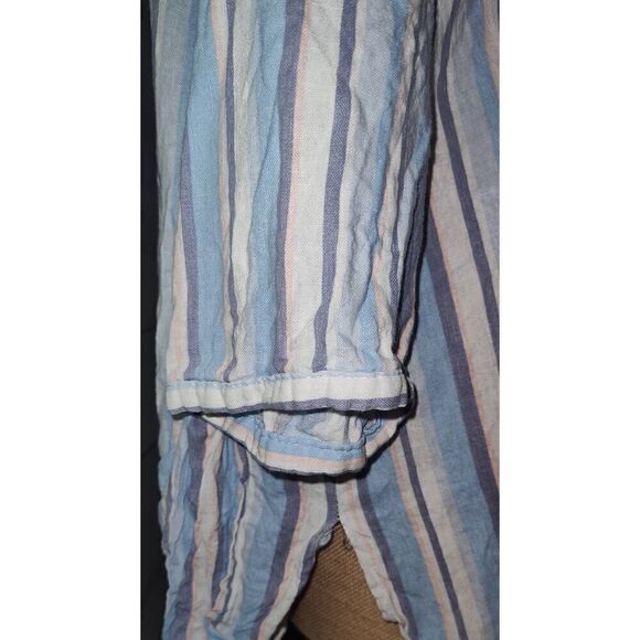 Saint Tropez West linen blend tunic blouse Size 2X Hi low side split hem V neck - Picture 4 of 7